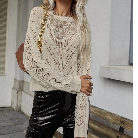 Cozy Floral Lace oversized Sweater Top - Picture 6 of 11